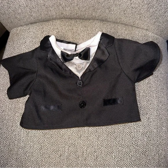 Build A Bear Workshop Tuxedo Shirt/ Jacket~Black & White & Silver - Picture 1 of 3